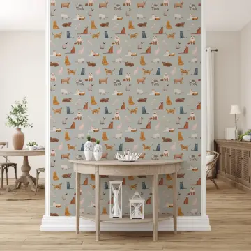Playful Kitten Assortment Soft Blue Grey Wallpaper