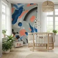 Abstract Coral and Blue Organic Shapes Wall Mural