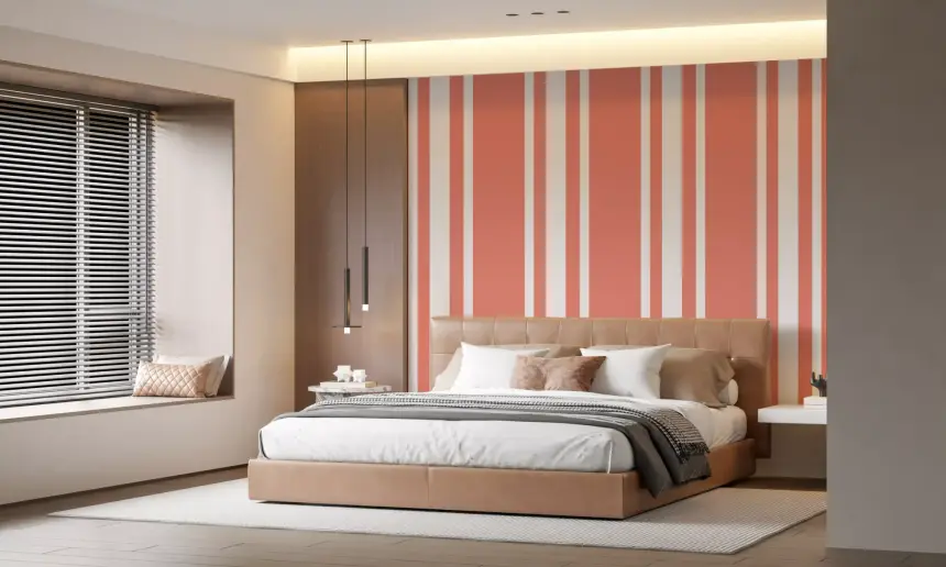 Coral Ticking Stripe Wallpaper Coastal Wallpaper