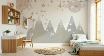 Whimsical Starry Mountain Kids Wall Mural