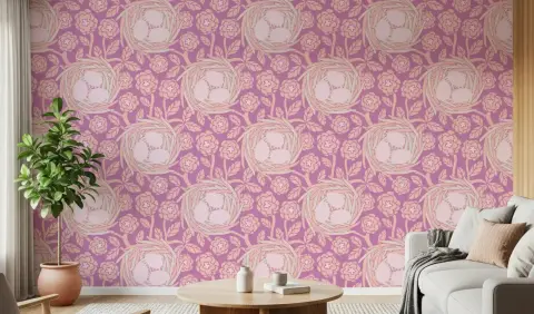 Lavender Floral Nest Pattern Wallpaper