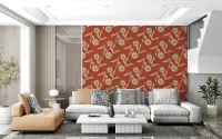 Terracotta Folk Floral Pattern Wallpaper