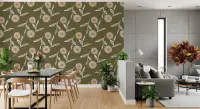 Earthy Olive Folk Floral Pattern Wallpaper