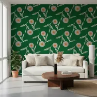 Vibrant Green Folk Floral Pattern Wallpaper