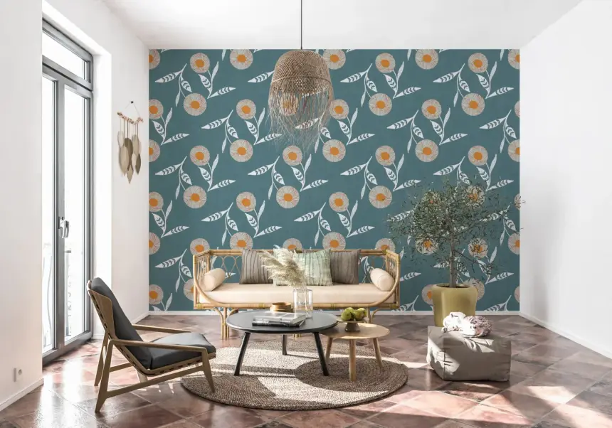 Cozy Scandi Flower Nordic Blue Grey - Craft Botanical Wallpaper