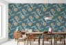 Modern Teal Floral Pattern Wallpaper with Orange Accents 3