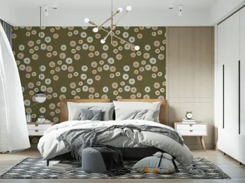 Modern Abstract Scattered Circles Olive Green Wallpaper
