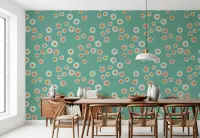 Modern Teal Abstract Circles Pattern Wallpaper