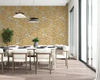 Honey Mustard Folk Floral Pattern Wallpaper