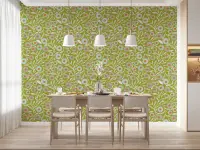 Vibrant Scandi Folk Floral Green and Orange Wallpaper