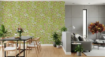 Vibrant Scandi Folk Floral Green and Orange Wallpaper