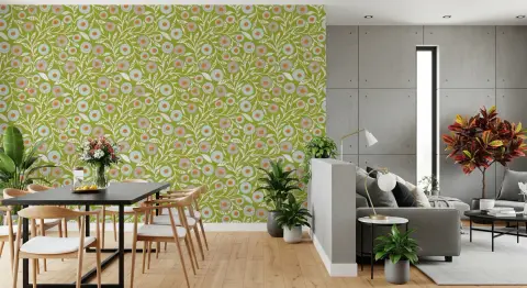 Vibrant Scandi Folk Floral Green and Orange Wallpaper