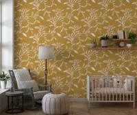 Honey Mustard Botanical Leaf Vine Wallpaper