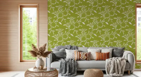 Chartreuse Botanical Leaf Vine Pattern Wallpaper