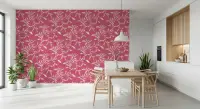 Vibrant Rose Pink Leaf Vine Pattern Wallpaper