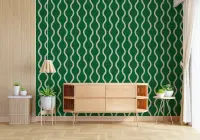 Emerald Green Wavy Stripe Geometric Wallpaper