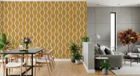 Mid-Century Modern Mustard Wavy Pattern Wallpaper