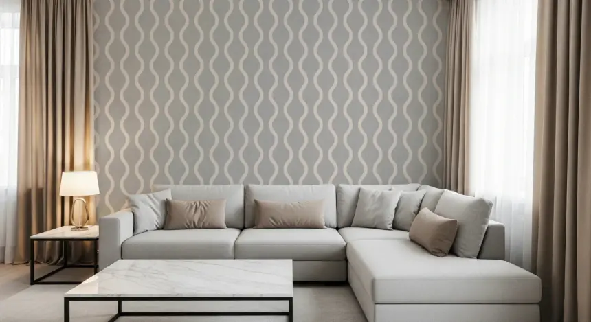 Cozy Scandi Folk Wavy Stripe Warm Linen - Craft Stripe Wallpaper