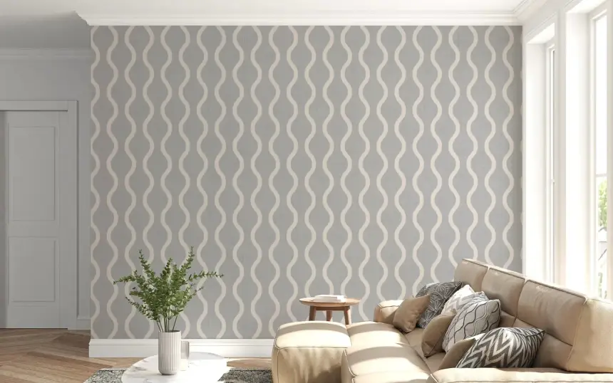 Cozy Scandi Folk Wavy Stripe Warm Linen - Craft Stripe Wallpaper