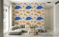 Playful Watercolor Crab and Starfish Wallpaper