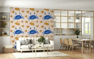 Playful Watercolor Crab and Starfish Wallpaper