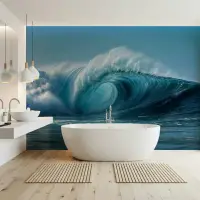Powerful Deep Blue Ocean Barrel Wave Wallpaper Mural