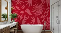 Vibrant Crimson Abstract Botanical Wall Mural
