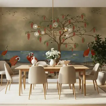 Graceful Cranes and Lotus Pond Wall Mural