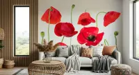 Vibrant Red Poppy Blooms Botanical Wall Mural