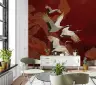 Majestic Cranes on Crimson Cloud Wall Mural 2