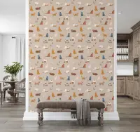 Adorable Illustrated Cats Pattern Wallpaper