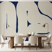 Abstract Organic Navy Blue and Beige Wall Mural