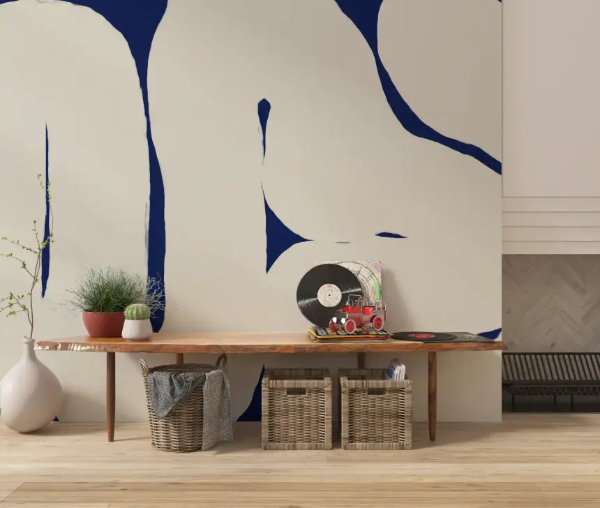 Organic Curves on Deep Blue Wall Mural