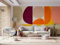 Burgundy Orange Abstract Curvilinear Shapes Wallpaper Mural