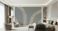 Contemporary Abstract Curved Strokes Wall Mural in Blue and Beige