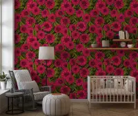 Vibrant Magenta Dahlia Botanical Pattern Wallpaper