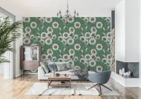 Botanical Daisy Print Emerald Green Wallpaper