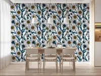 Vibrant Blue Daisy Floral Pattern Wallpaper