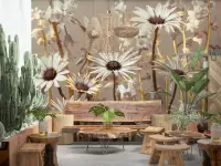 Elegant Cream Daisy Floral Wallpaper Mural