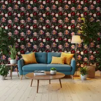 Dramatic Dark Floral Bloom Pattern Wall Mural