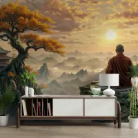Spiritual Monk Meditation Mountain Wall Mural