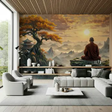 Spiritual Monk Meditation Mountain Wall Mural