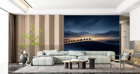 Starry Desert Night Caravan Journey Wall Mural