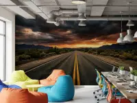 Dramatic Desert Highway Sunset Wall Mural