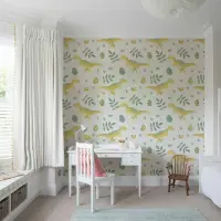 Whimsical Dinosaur & Egg Pattern Kids Wallpaper