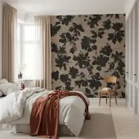 Abstract Distressed Floral Wallpaper in Beige and Black