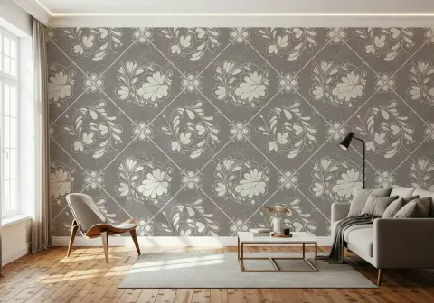 Vintage Floral Diamond Grid Wallpaper