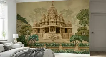 Grand Indian Temple Lush Landscape Mural