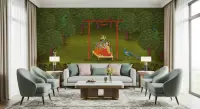 Pichwai Style Krishna Radha Swing Forest Wall Mural