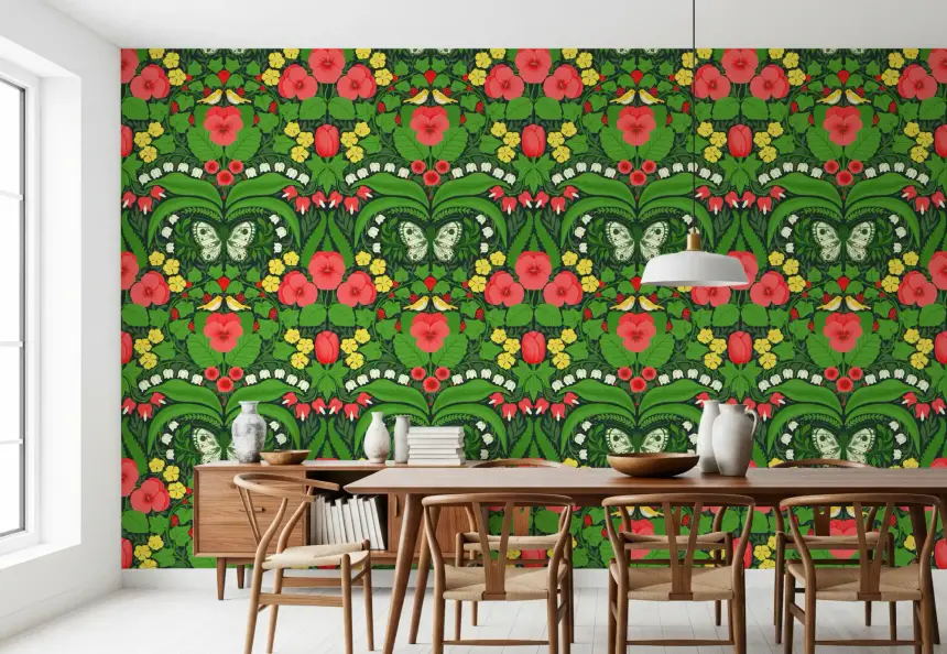 Dollhouse Garden, Pansies, Birds and Butterflies 2 Wallpaper